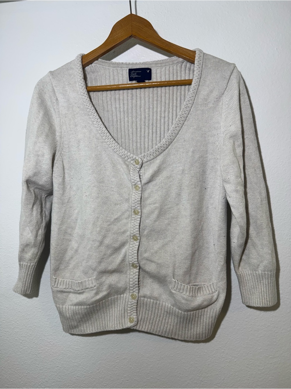 Light Ivory American Eagle Women's Button-Front Cardigan Sweater